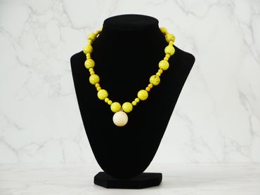 16" Necklace And Earrings Set Silver beads & Yellow & White Magnesite & Gems