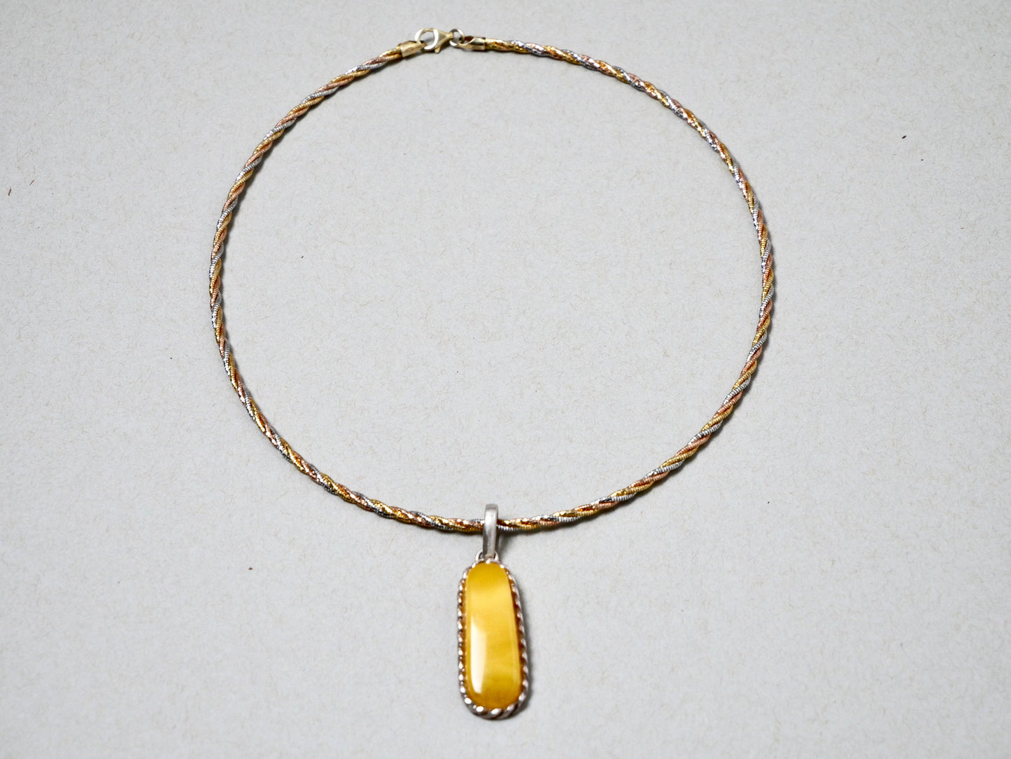 18" Convertible Tri-tone Sterling Silver Necklace & Yellow Amber Gemstone