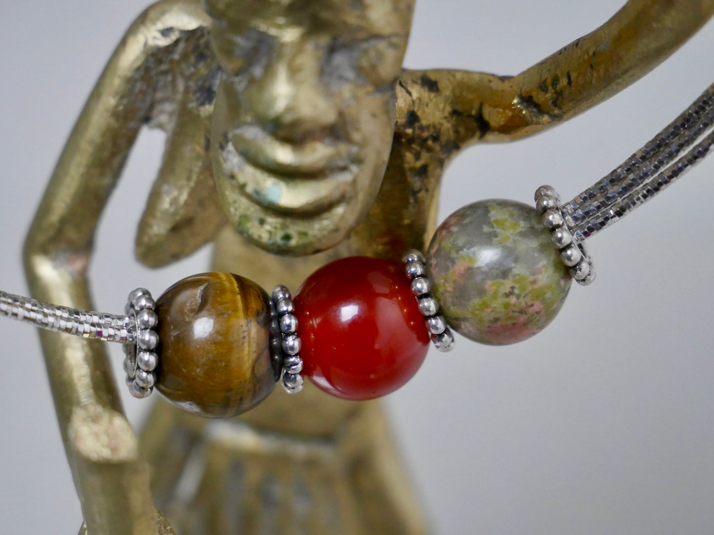 16" Convertible Necklace Tiger Eye & Carnelian & Unakite Gemstone