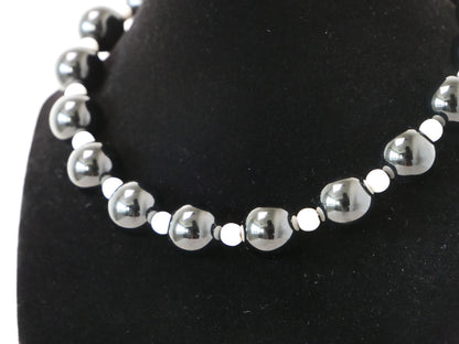 16" Necklace And Earrings Set White XS Magnesite & Medium Onyx Gems