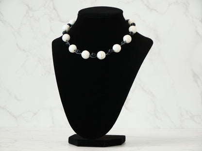 14" Necklace And Earrings Set  White Magnesite & XS Onyx Gems