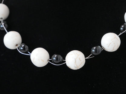 14" Necklace And Earrings Set  White Magnesite & XS Onyx Gems