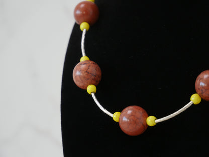 20" Necklace And Earrings Set Brown & Yellow XS Magnesite Gems with Silver Beads