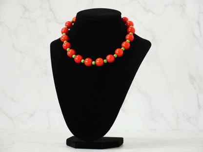 16" Necklace And Earrings Set Orange & Green XS Magnesite Gems