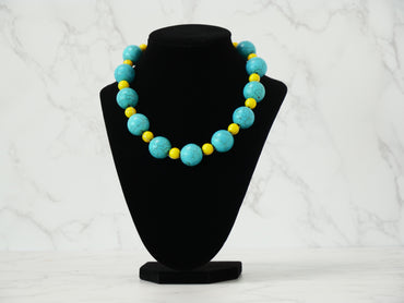 18" Necklace And Earrings Set Turquoise & Yellow XS Magnesite Gems