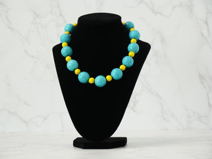 18" Necklace And Earrings Set Turquoise & Yellow XS Magnesite Gems