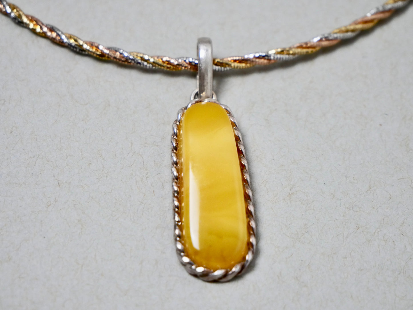 18" Convertible Tri-tone Sterling Silver Necklace & Yellow Amber Gemstone