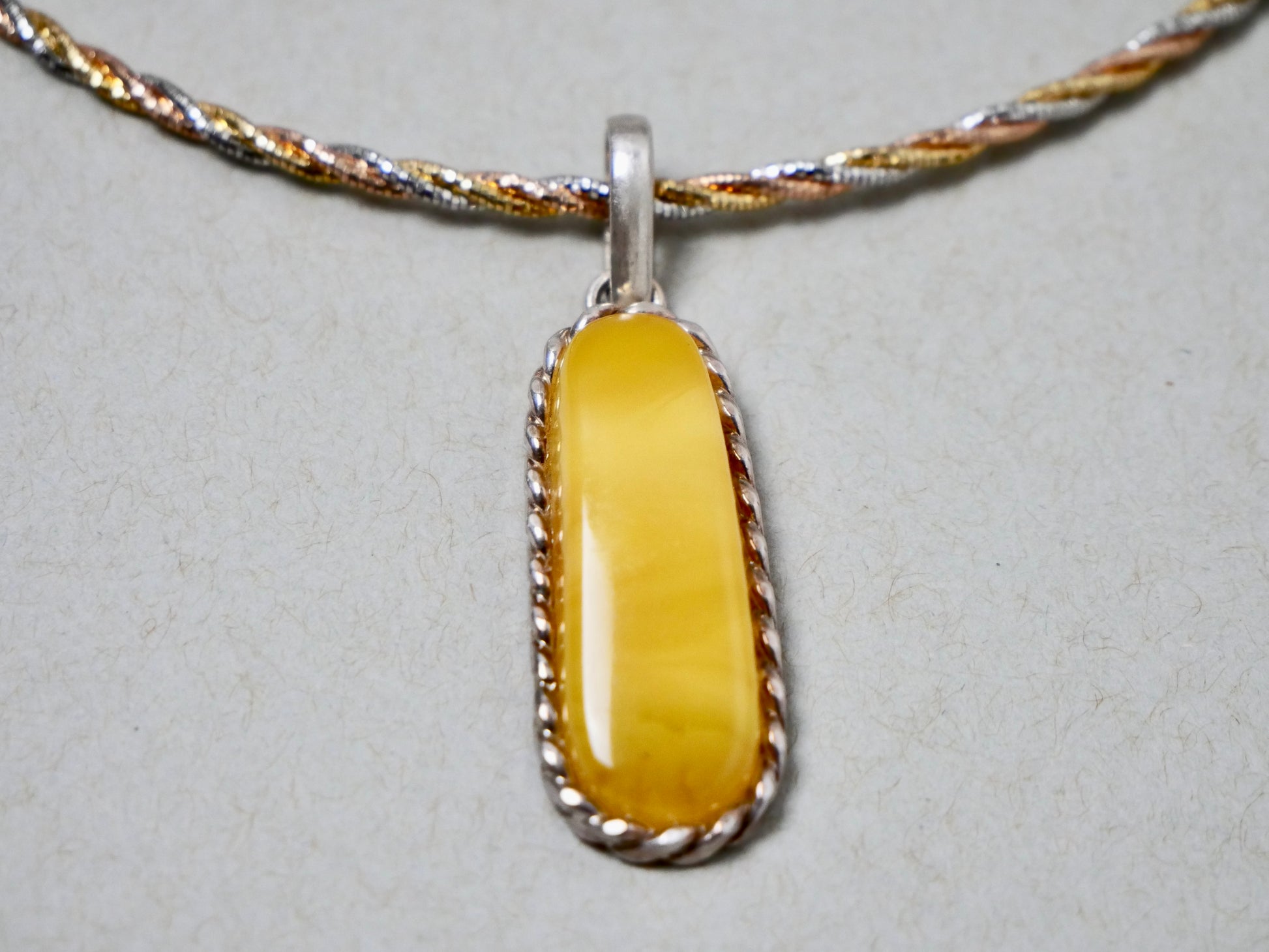 18" Convertible Tri-tone Sterling Silver Necklace & Yellow Amber Gemstone