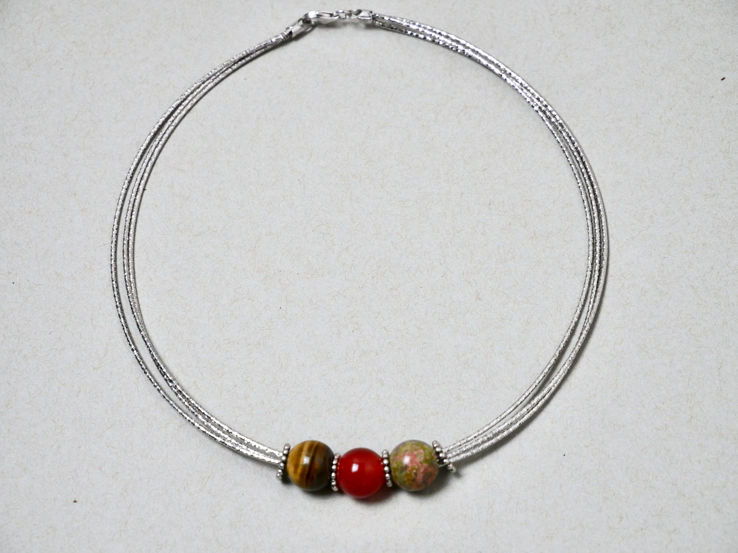 16" Convertible Necklace Tiger Eye & Carnelian & Unakite Gemstone