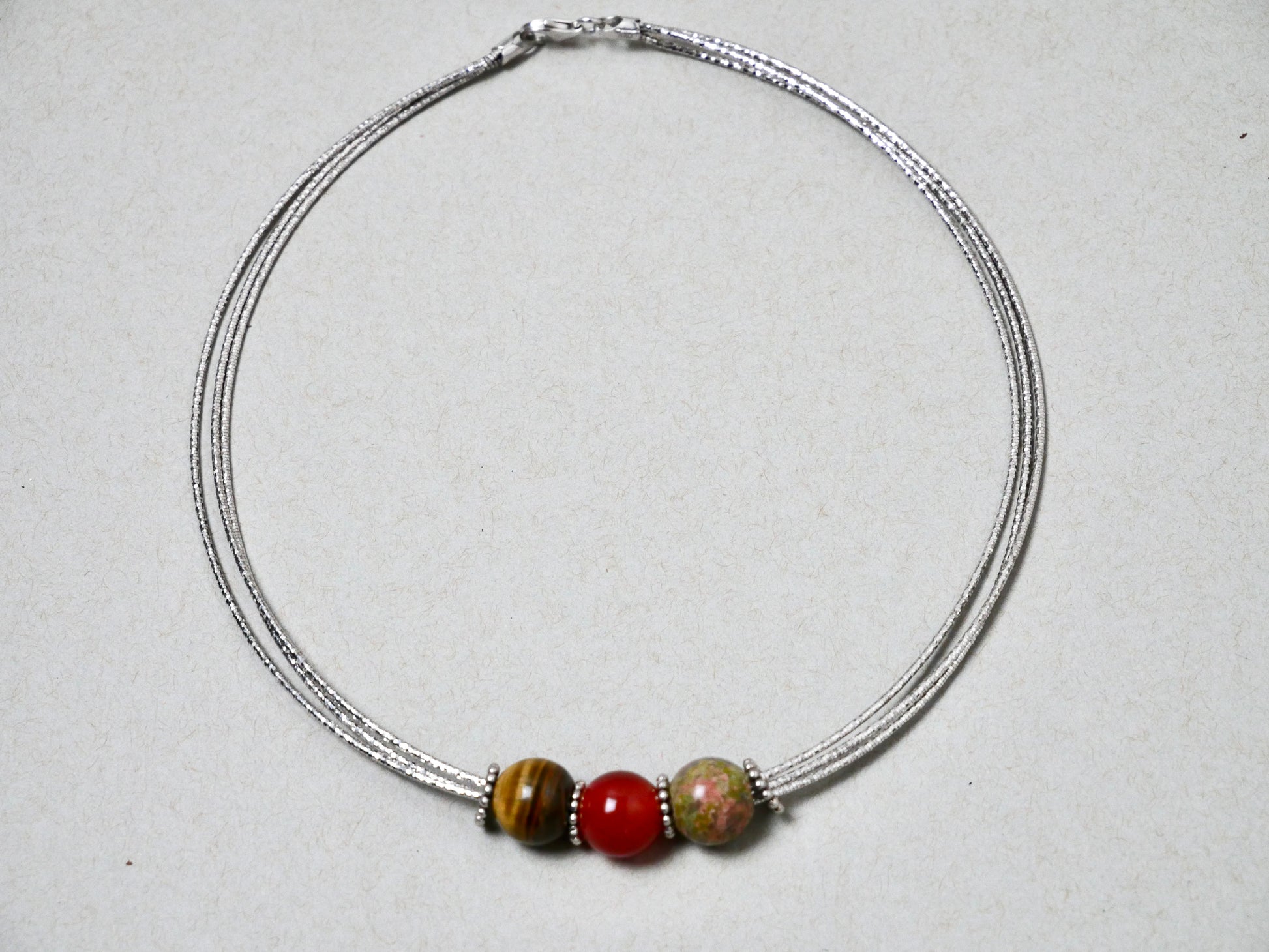 16" Convertible Necklace Tiger Eye & Carnelian & Unakite Gemstone
