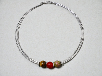 16" Convertible Necklace Tiger Eye & Carnelian & Unakite Gemstone
