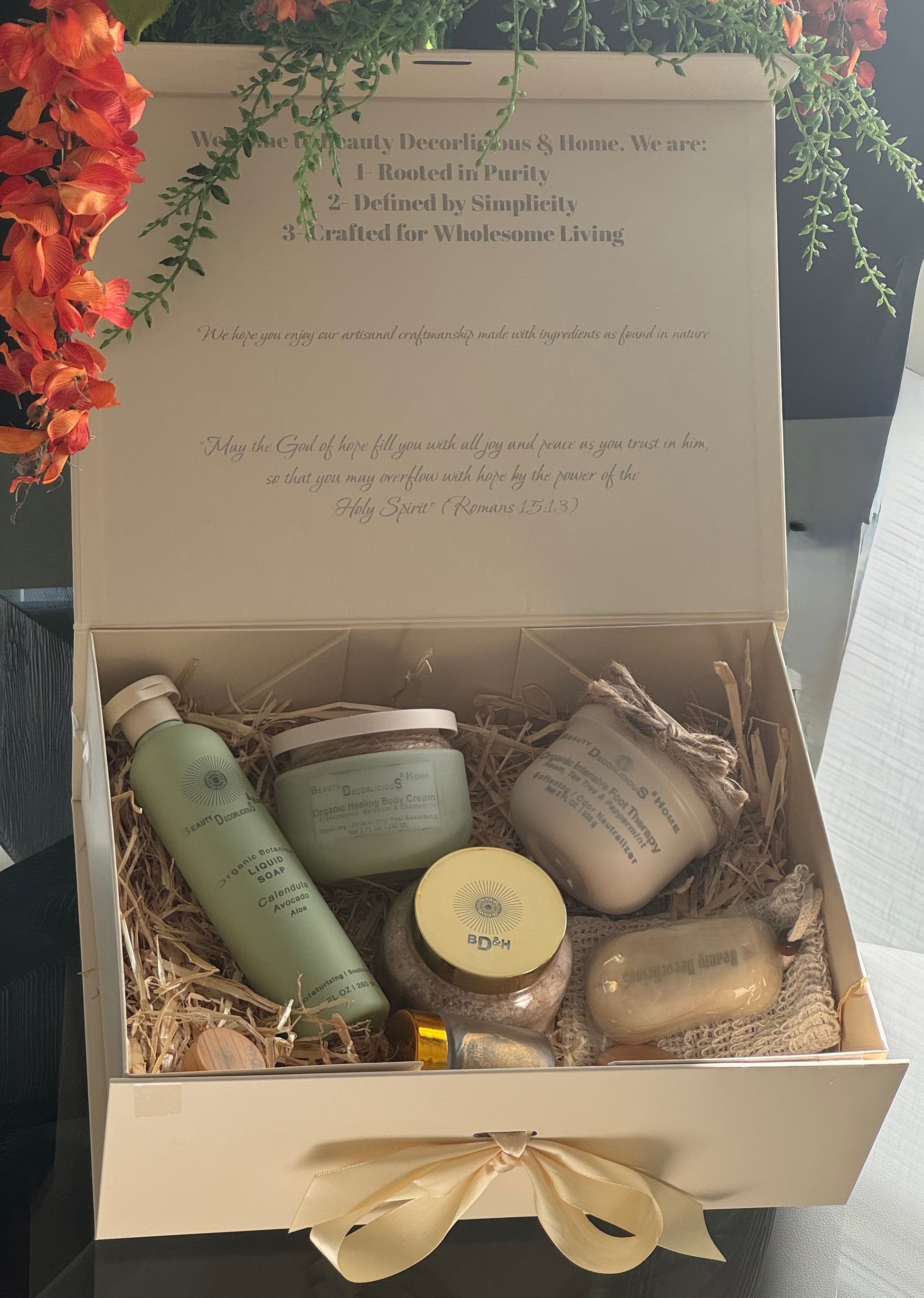 Curated luxury gift box handmade with organic 100% anhydrous skincare products locally in McKinney Texas.