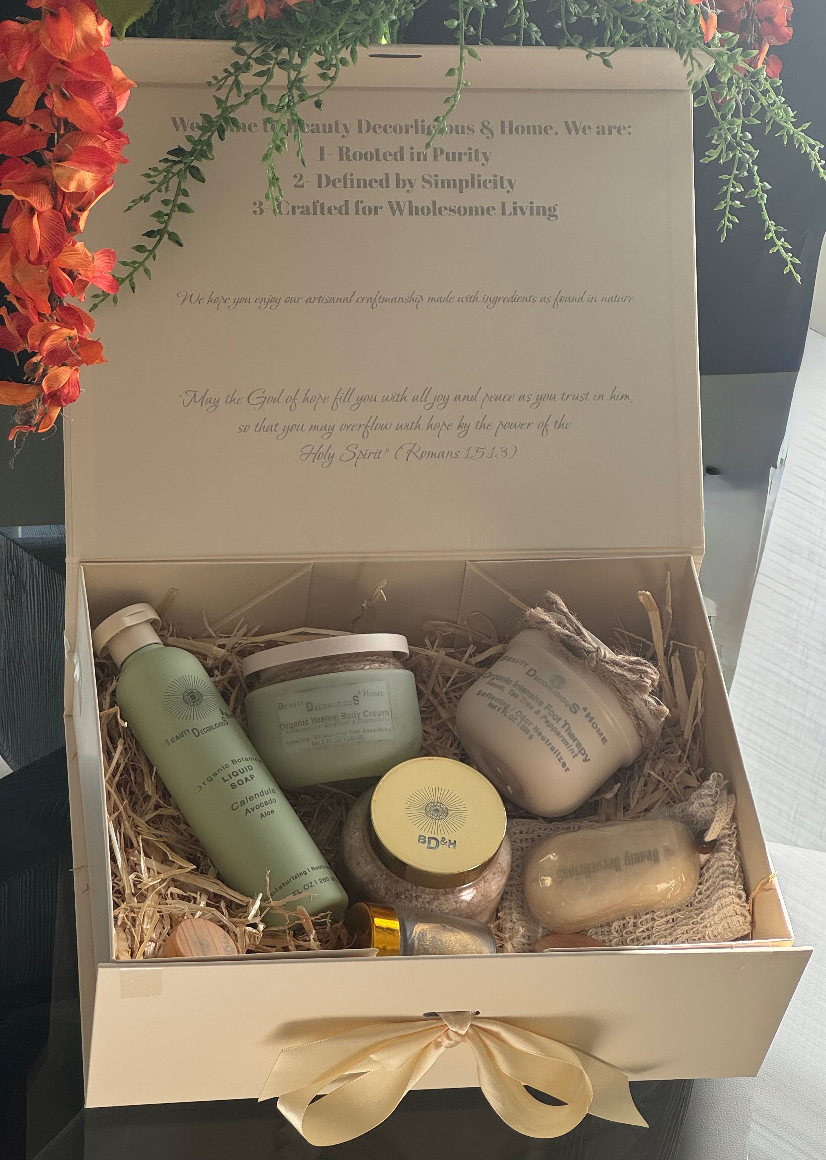 Curated luxury gift box handmade with organic 100% anhydrous skincare products locally in McKinney Texas.