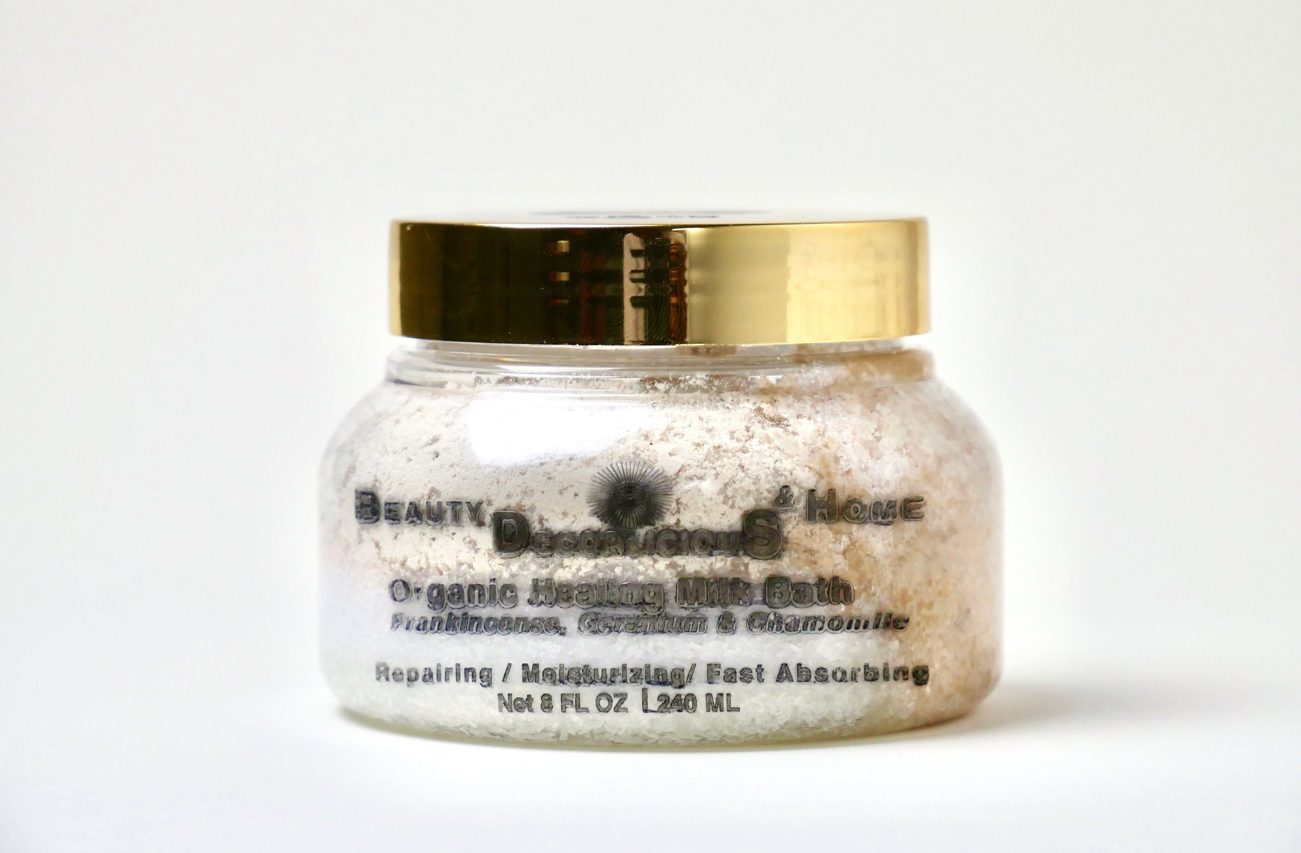 Organic restorative milk soak and mineral bath salt with Dead Sea salt and organic goat milk, handcrafted locally in McKinney Texas.