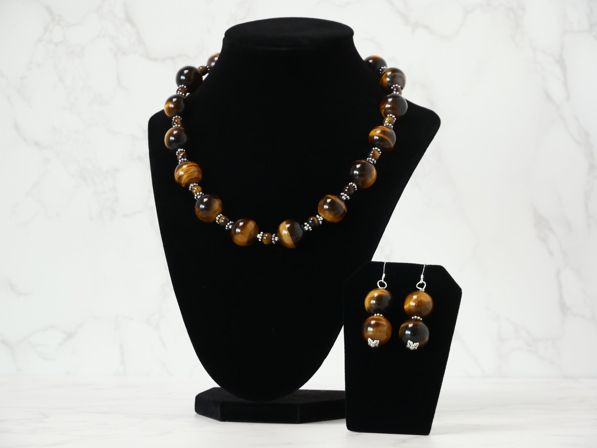 20" Necklace and Earrings Set Tiger Eye Gems