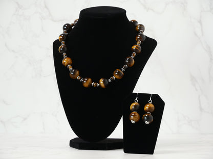20" Necklace and Earrings Set Tiger Eye Gems