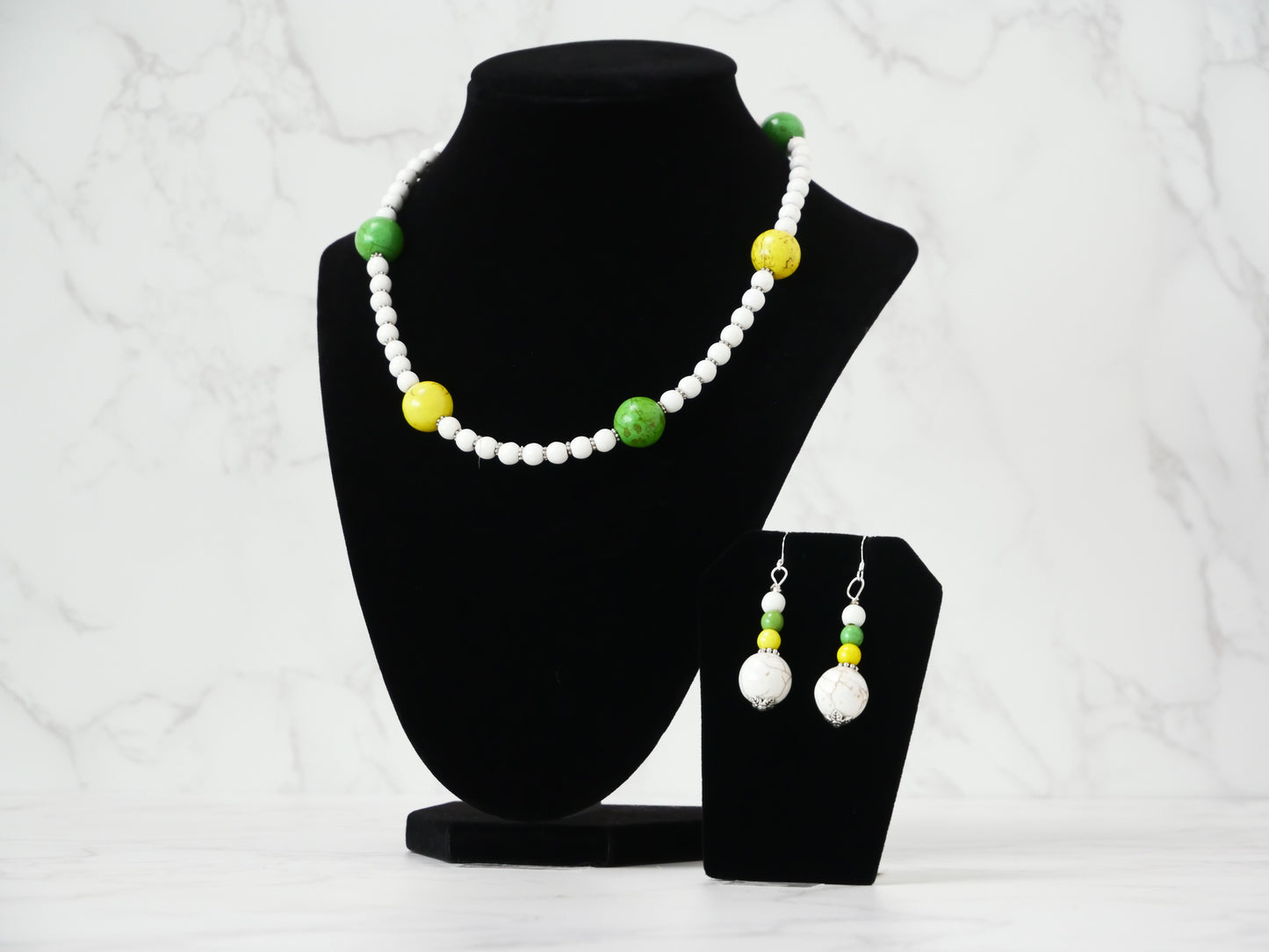 16" Necklace And Earrings Set Multicolor & Multi-size Magnesite Gems