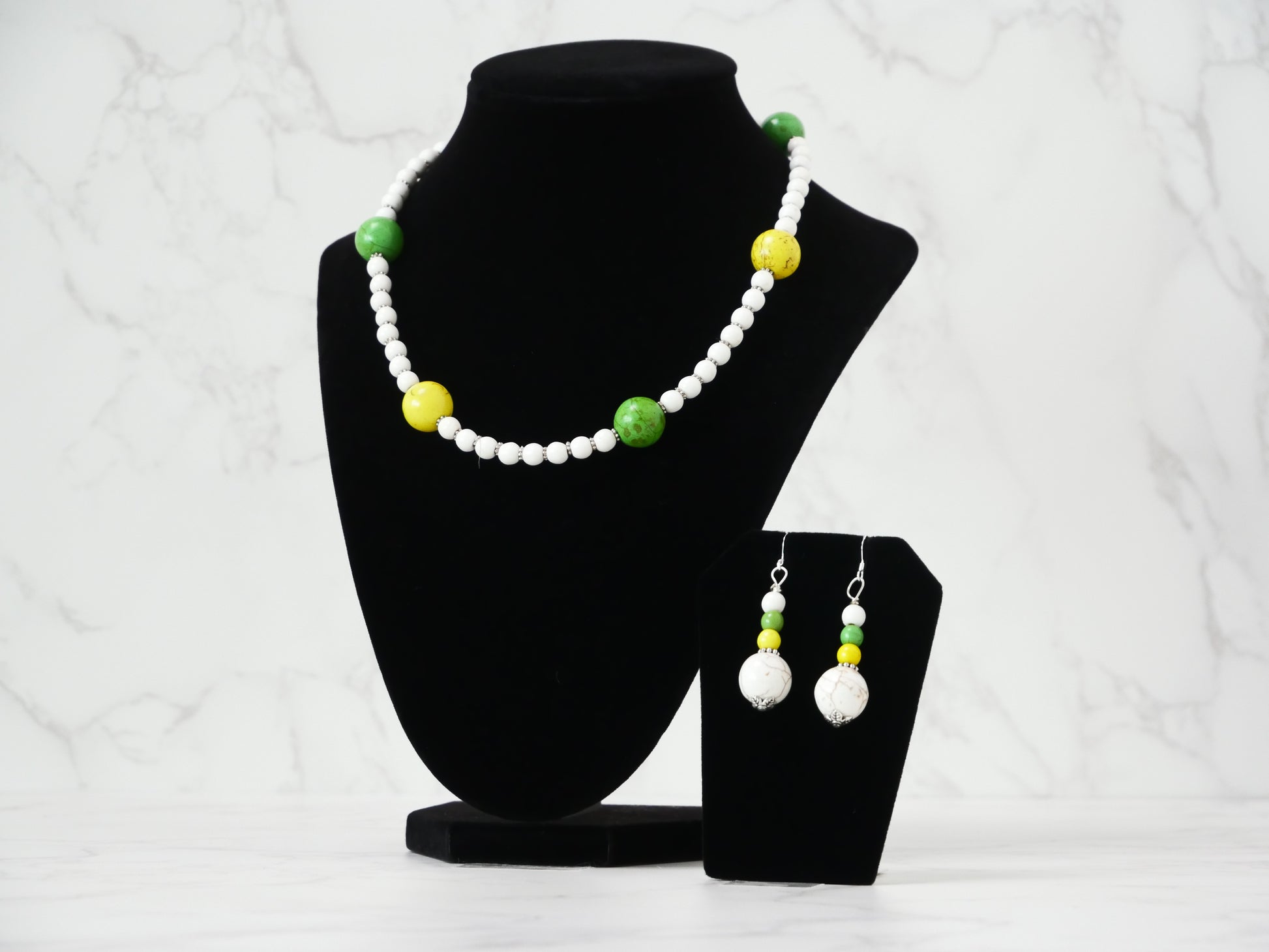 16" Necklace And Earrings Set Multicolor & Multi-size Magnesite Gems