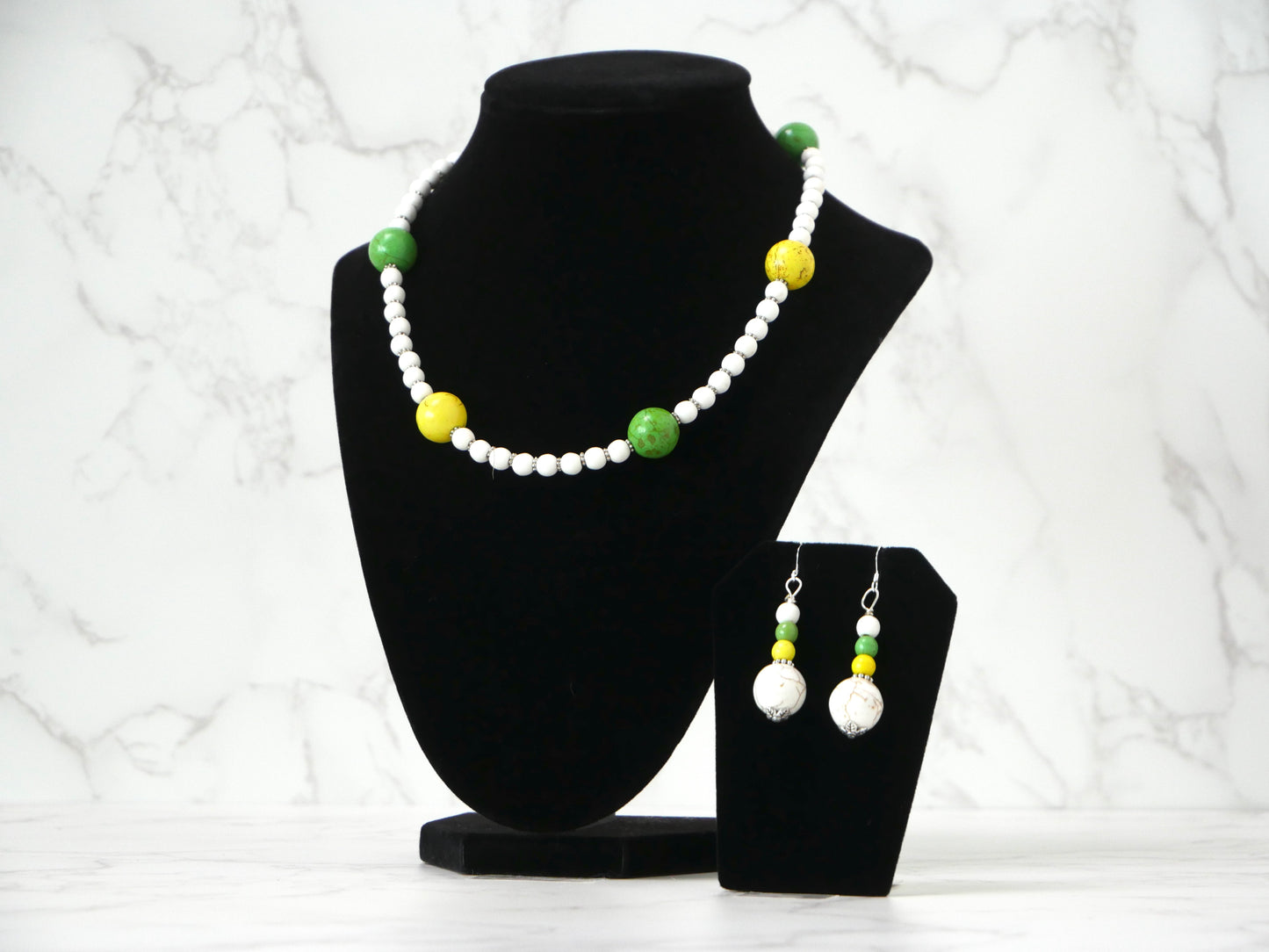 16" Necklace And Earrings Set Multicolor & Multi-size Magnesite Gems