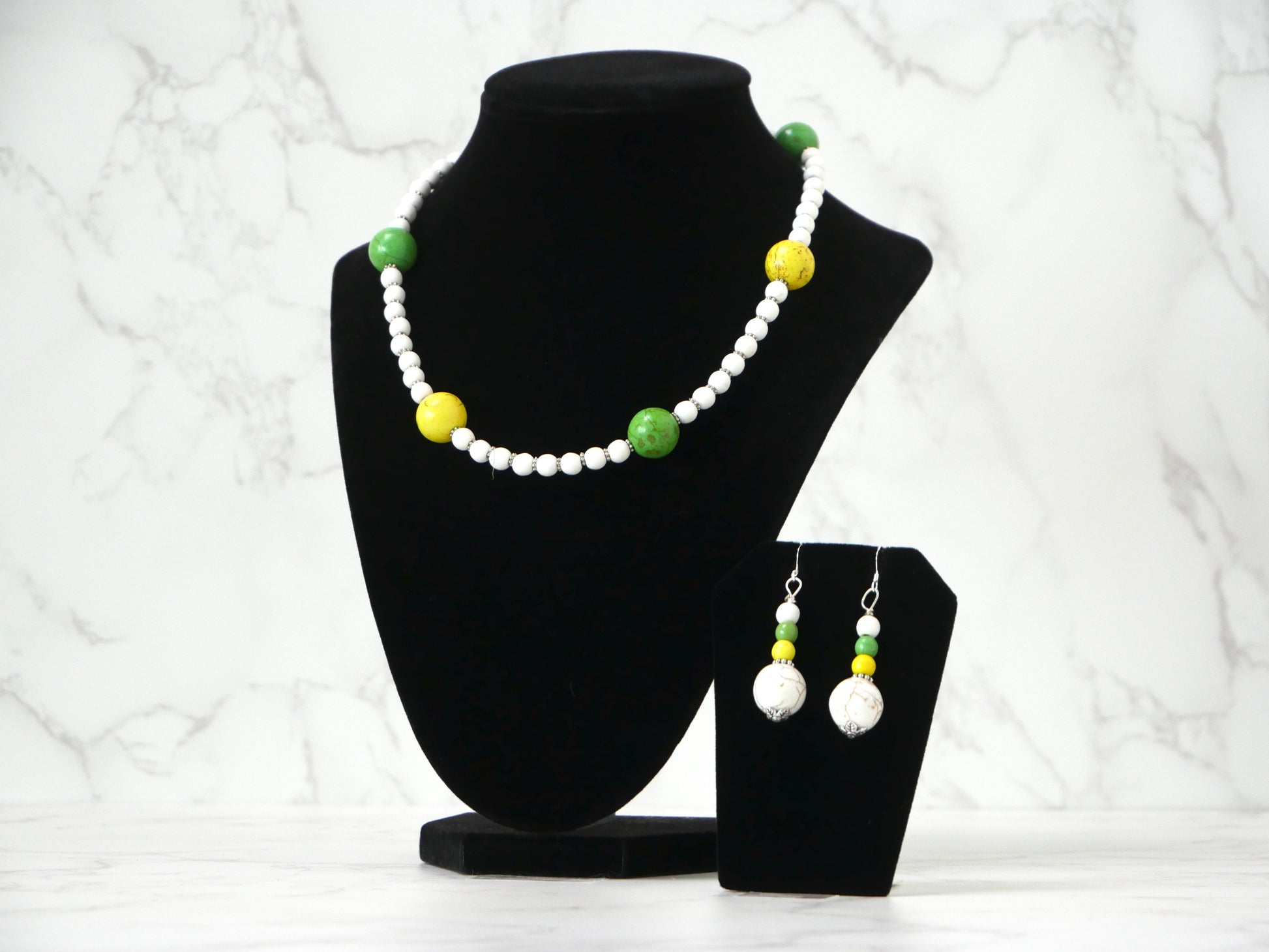 16" Necklace And Earrings Set Multicolor & Multi-size Magnesite Gems