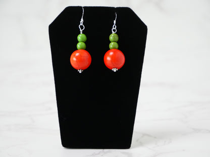 16" Necklace And Earrings Set Orange & Green XS Magnesite Gems