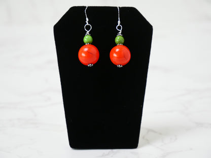 16" Necklace and Earrings Set Green and Orange Magnesite