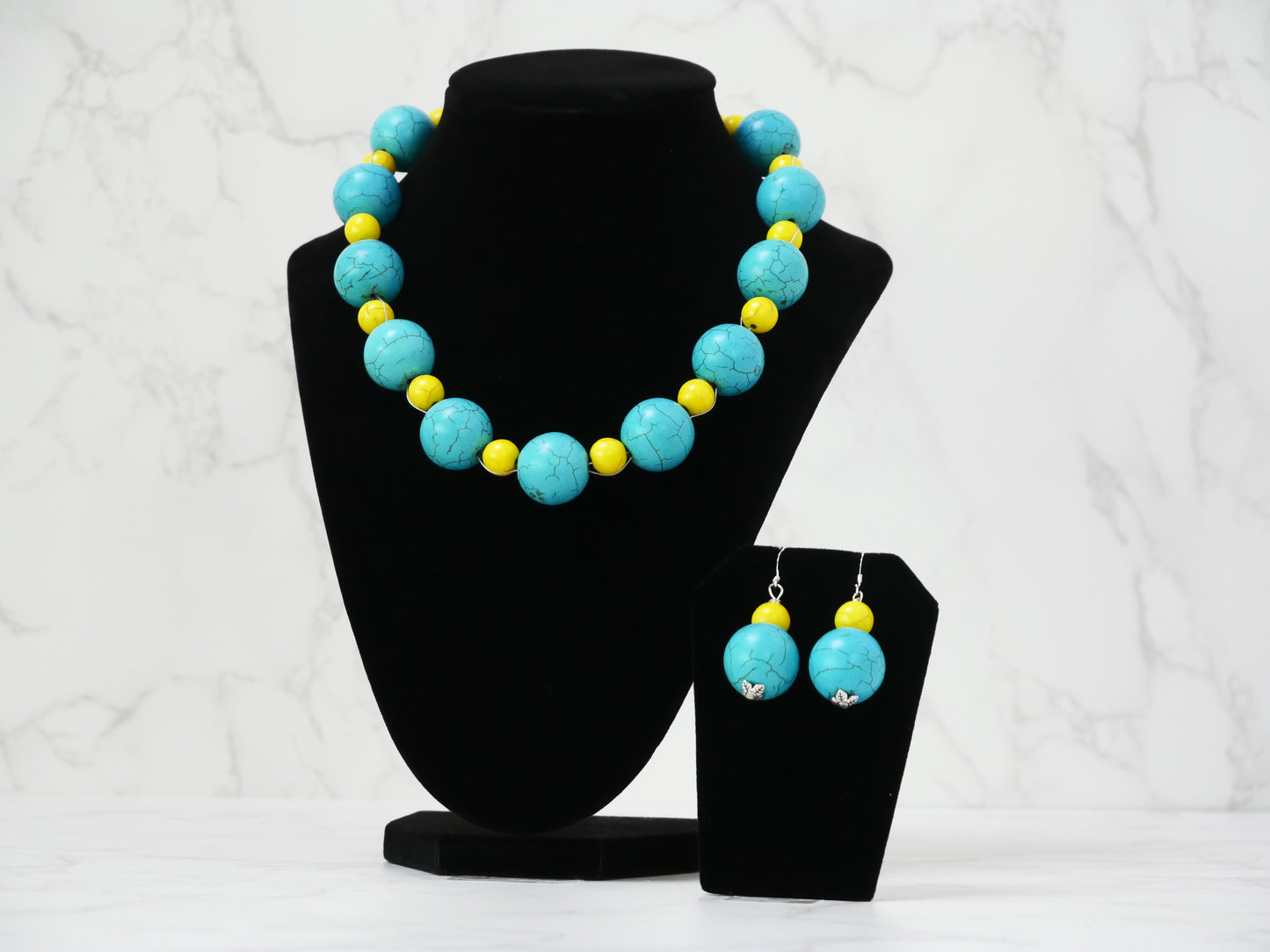 18" Necklace And Earrings Set Turquoise & Yellow XS Magnesite Gems