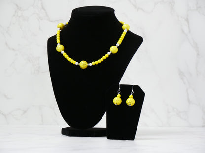 16" Necklace and Earrings Set Yellow Magnesite Gems & Silver Beads