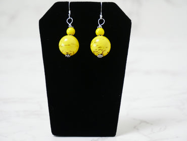 16" Necklace and Earrings Set Yellow Magnesite Gems & Silver Beads