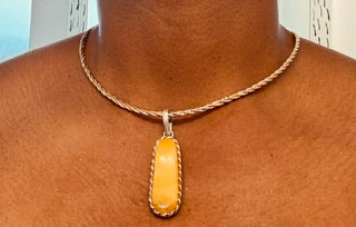 18" Convertible Tri-tone Sterling Silver Necklace & Yellow Amber Gemstone