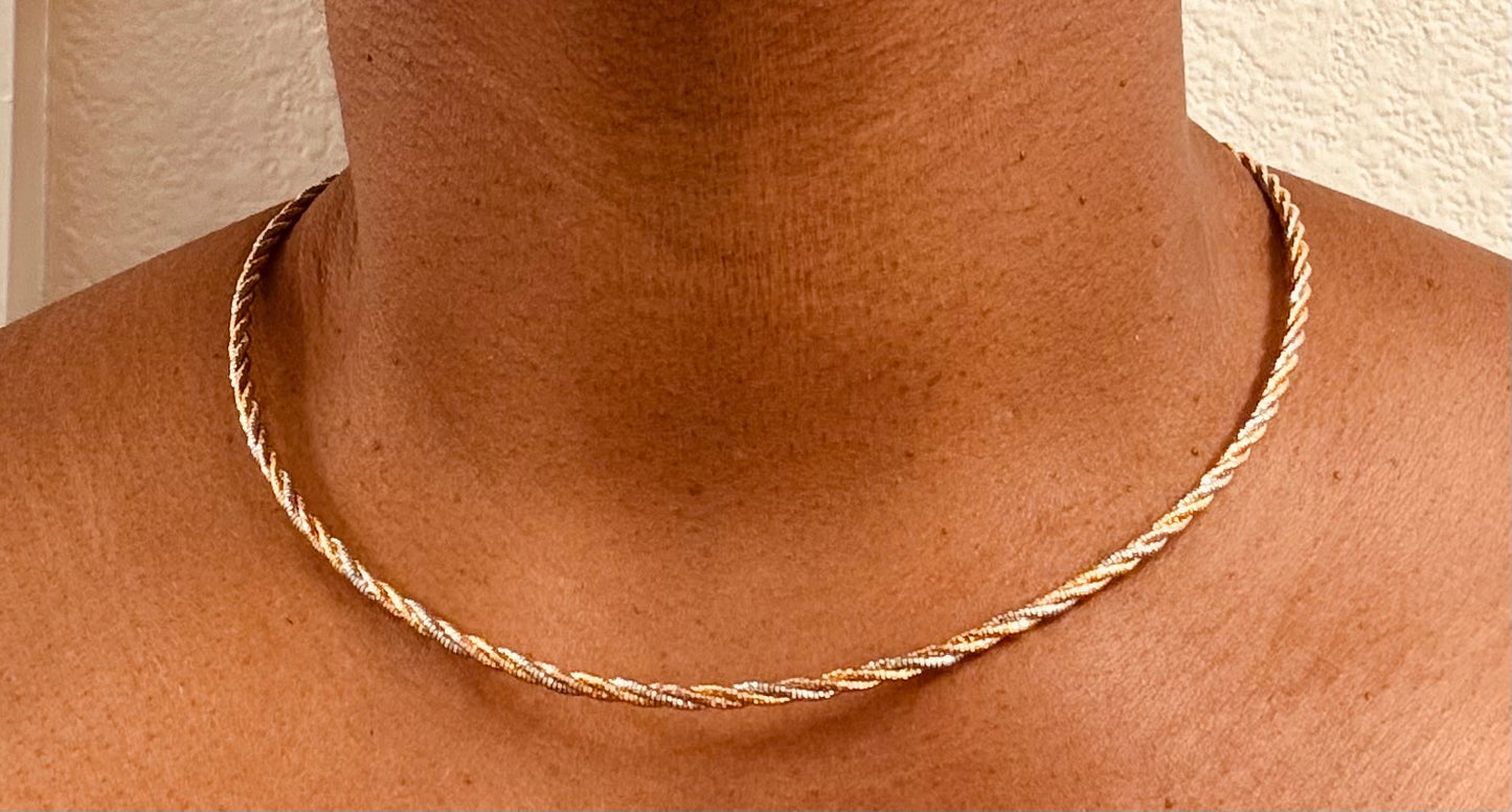 18" Convertible Tri-tone Sterling Silver Necklace & Yellow Amber Gemstone